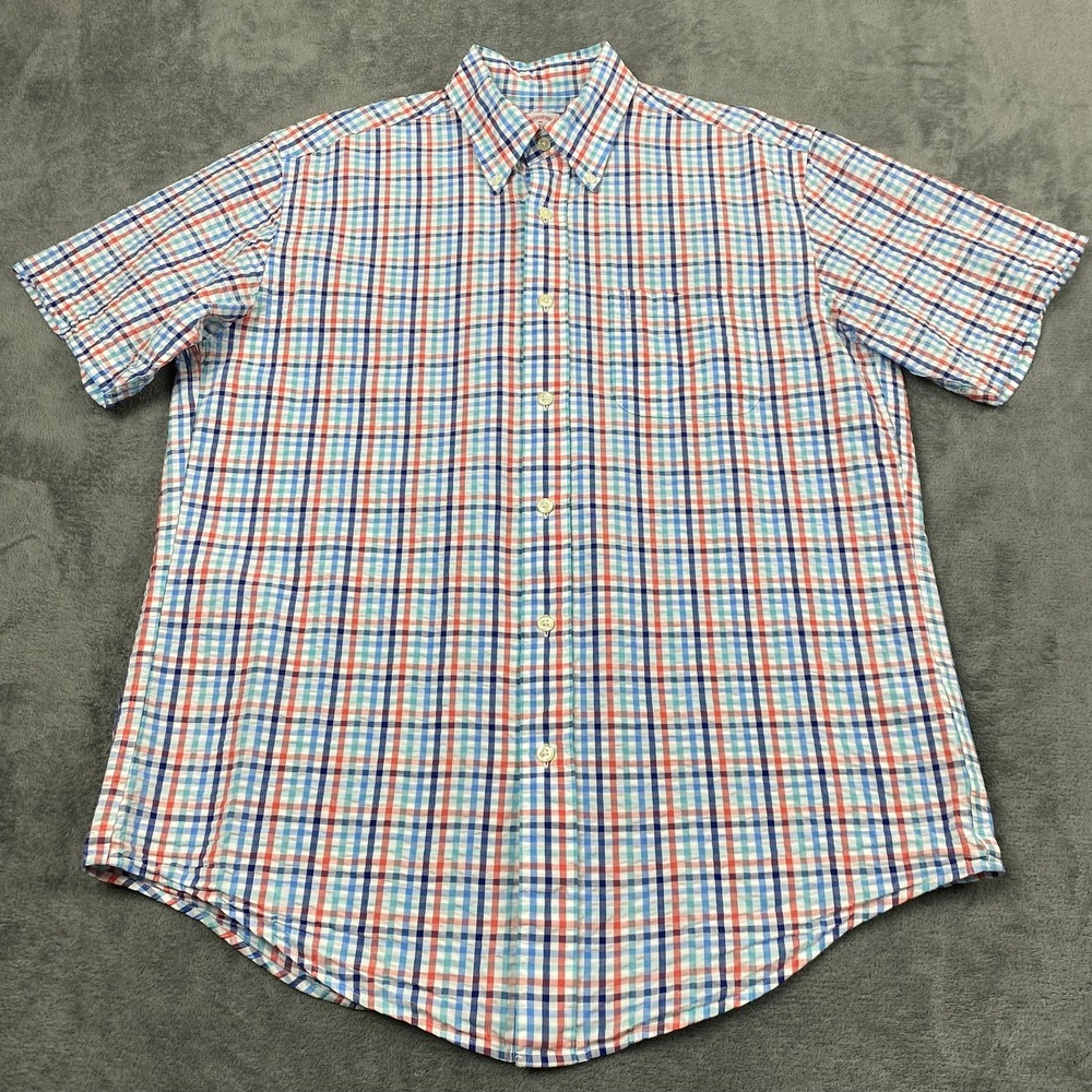 Brooks Brothers Mens M Shirt Short Sleeve Plaid Multi Color Cotton Regular Fit